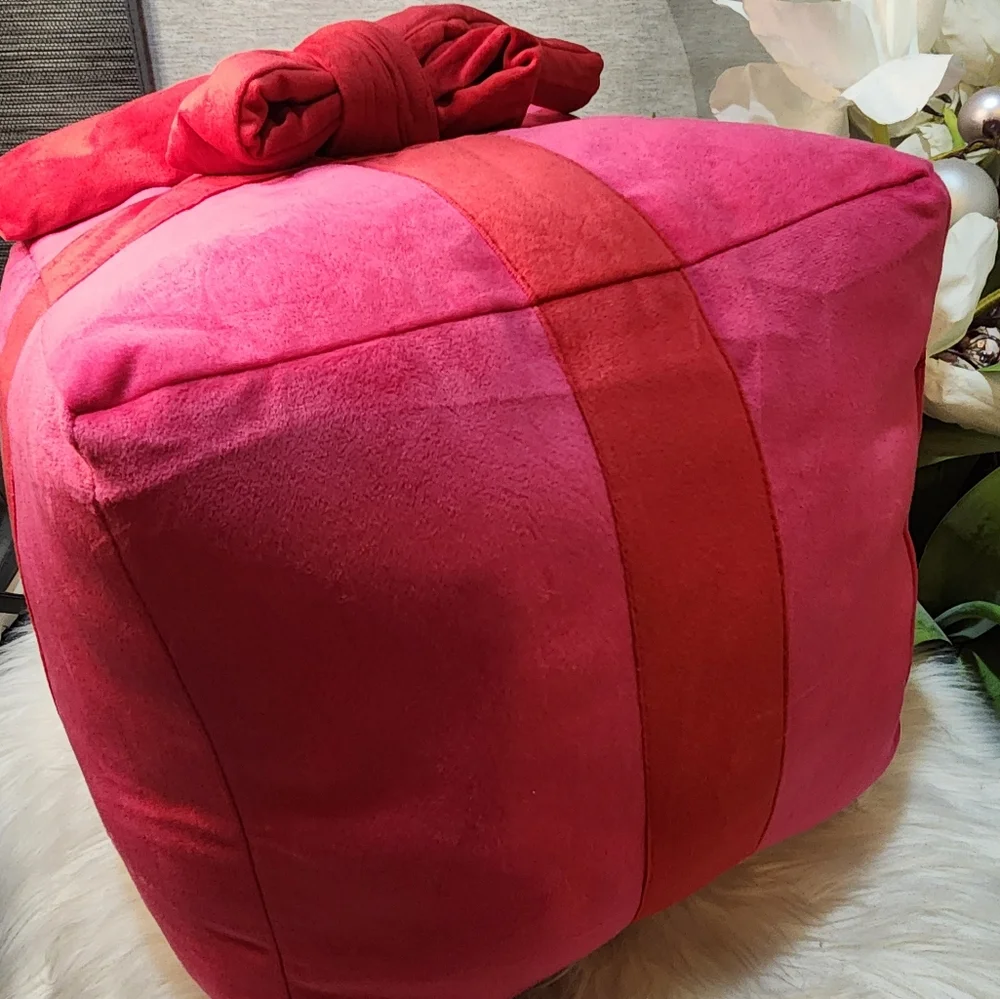 Juicy Couture Hot Pink Red Velour Christmas Present Decorative Pillow